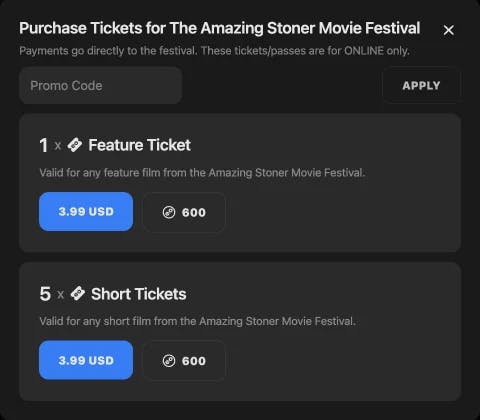 festival tickets screenshot